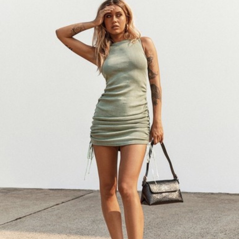 LIONESS GREEN STRETCH MINI DRESS SMALL